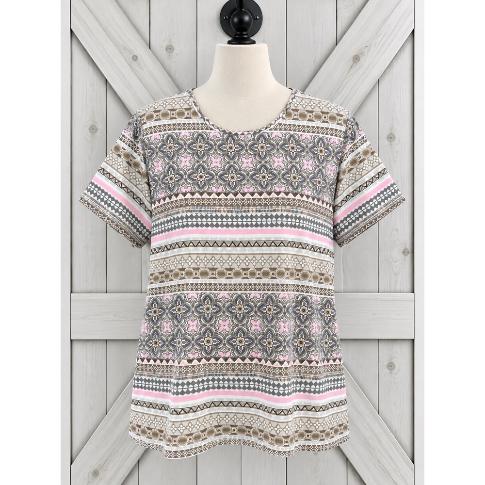 Croft & Barrow The Classic Tee 1X Multicolor Boho Geometric Floral Cotton Shirt